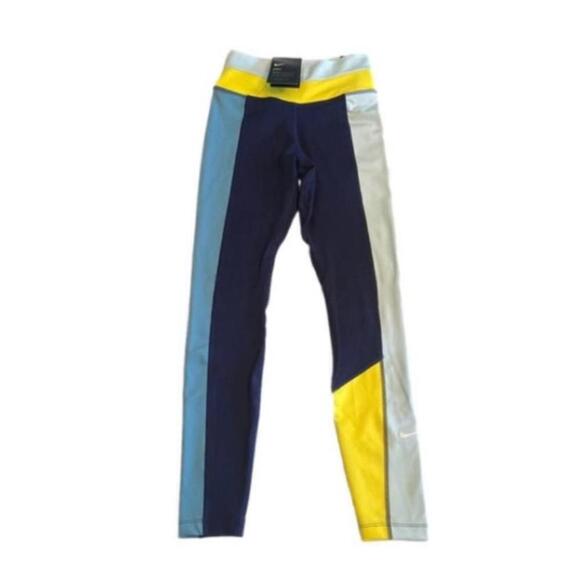 Nike Womens Dri FIT Leggings XS Blue Yellow White - Picture 2 of 15